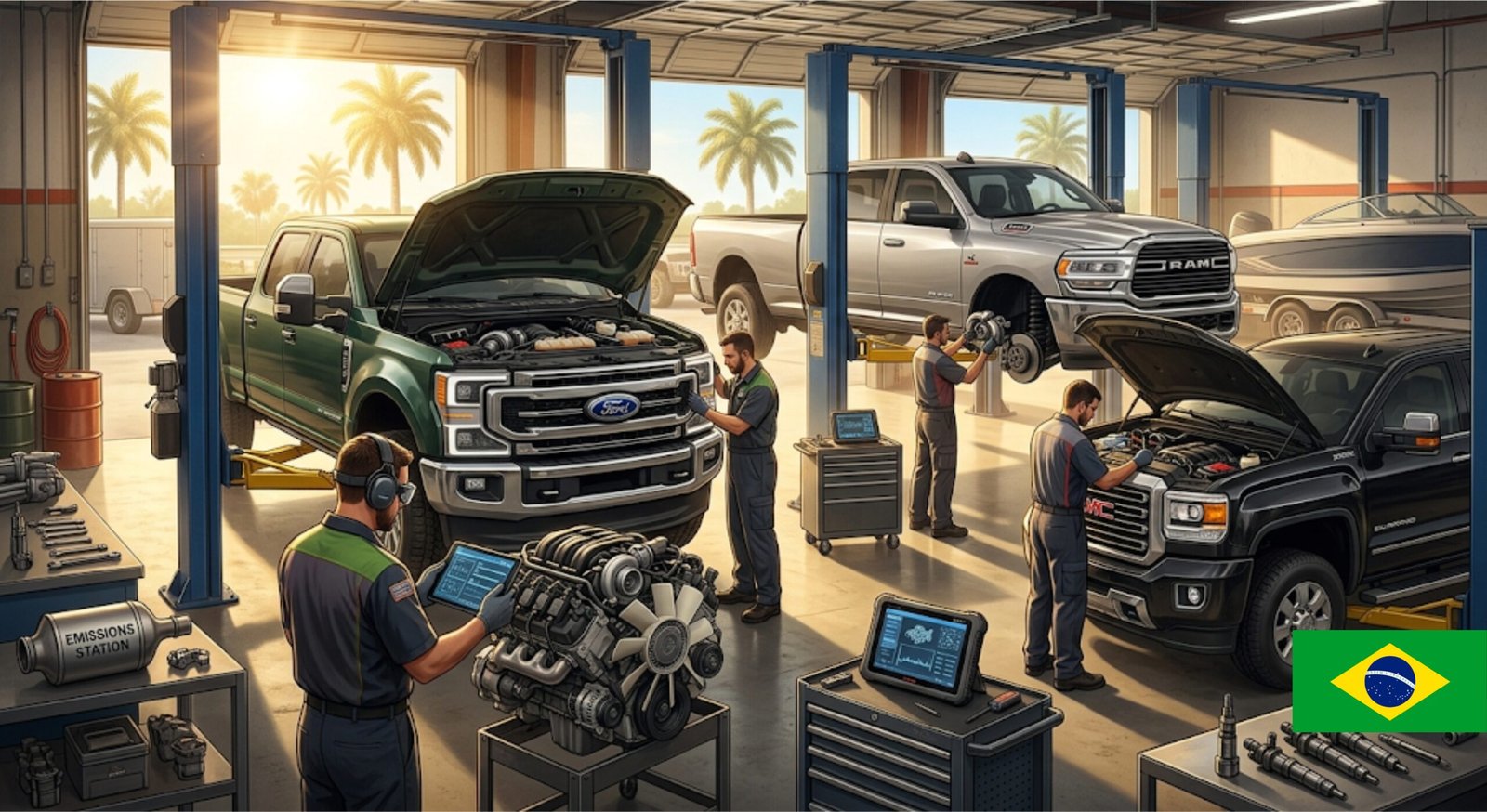 Reparo de Caminhão Diesel em Orlando FL: Guia Ford Power Stroke, Cummins e Duramax