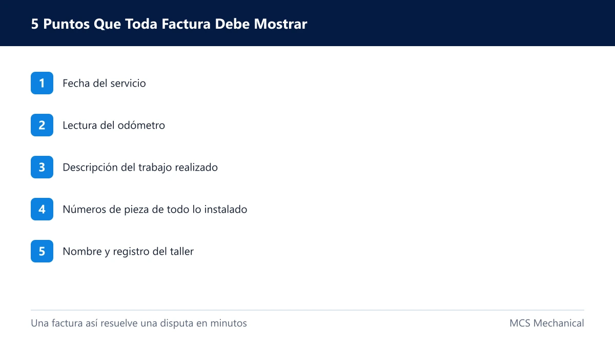 Lista de cinco puntos que debe mostrar toda factura de servicio
